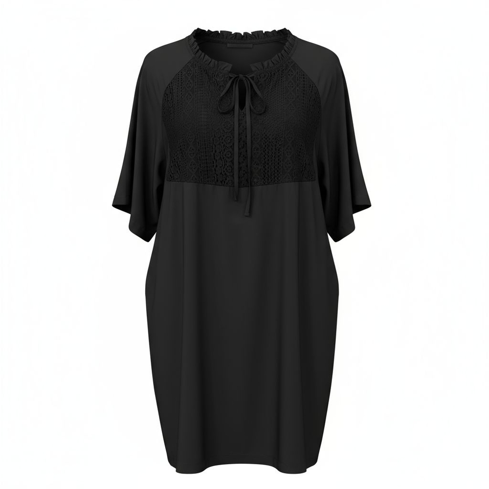 City Chic Black Lace Yoke Tie-Neck Dress
